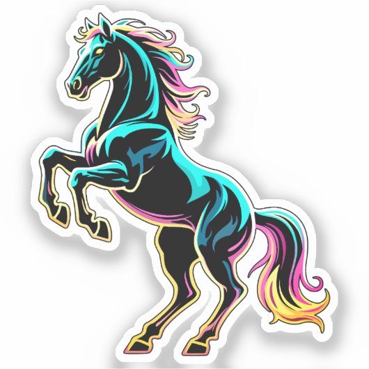 ネオンライト グリッチ レトロ風 馬 シール (正面)