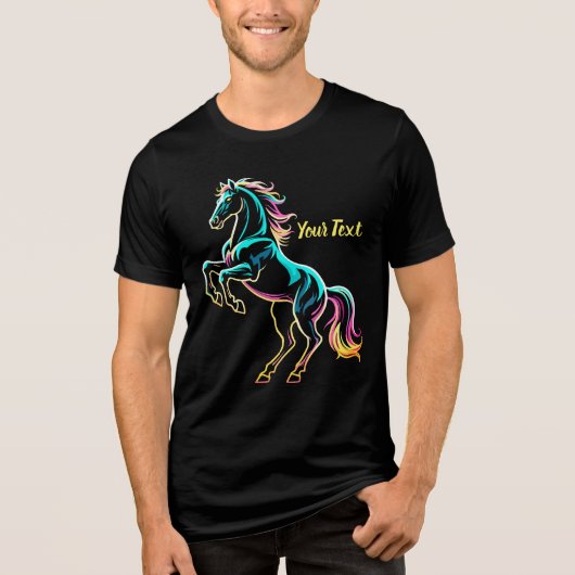 ネオンライト グリッチ レトロ風 馬 トライブレンドTシャツ (正面)