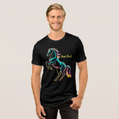 ネオンライト グリッチ レトロ風 馬 トライブレンドTシャツ (正面全面)