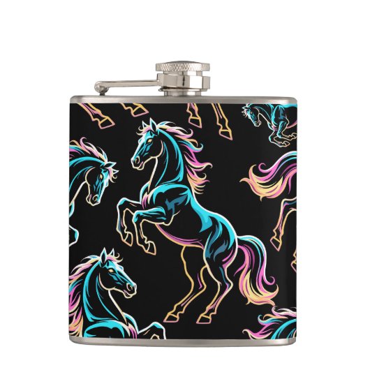 ネオンライト グリッチ レトロ風 馬 フラスク (正面)