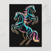 ネオンライト グリッチ レトロ風 馬 ポストカード (正面)