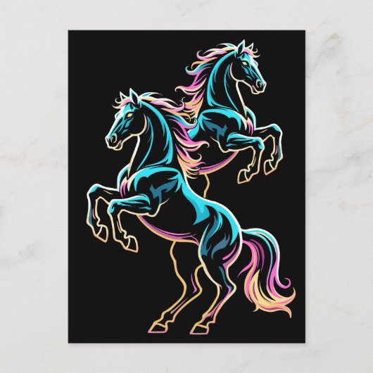 ネオンライト グリッチ レトロ風 馬 ポストカード (正面)