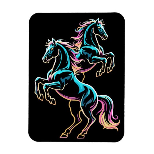 ネオンライト グリッチ レトロ風 馬 マグネット (縦)
