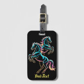 ネオンライト グリッチ レトロ風 馬 ラゲッジタグ (正面縦)