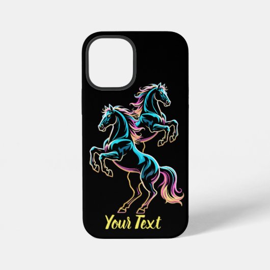 ネオンライト グリッチ レトロ風 馬 iPhoneケース (裏面)