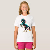 ネオンライト グリッチ レトロ風 馬 Tシャツ (正面フル)