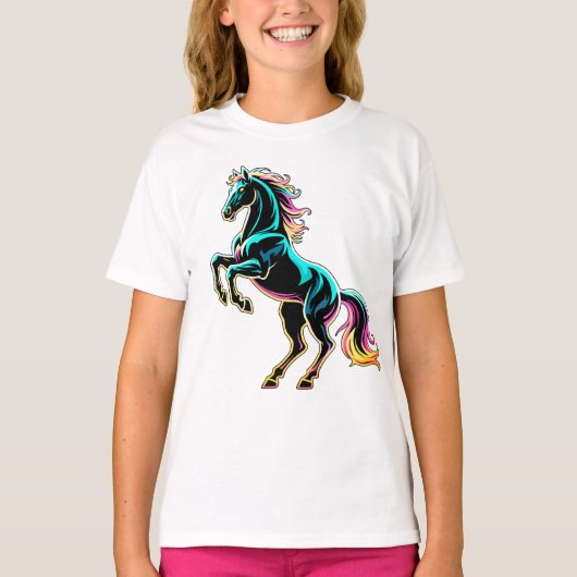 ネオンライト グリッチ レトロ風 馬 Tシャツ (正面)