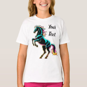 ネオンライト グリッチ レトロ風 馬 Tシャツ