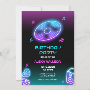 ネオンライト ミュージック dj パーティー 誕生日 招待状