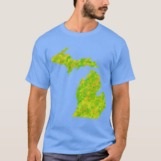ネオンライムグリーンペイントスプラッターミシガンシルエット Tシャツ