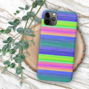 ネオンライムグリーンホットピンクブルーストライプアートパターン iPhone 11 PRO MAXケース