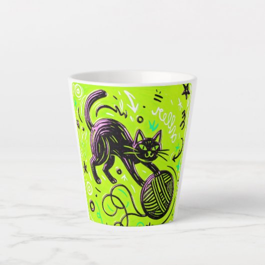 ネオンライムブラックキャット カフェラテマグ (正面)