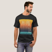 ネオンラインアートの猫とヤシの木 Tシャツ (正面フル)