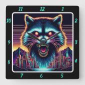 ネオンラクーンサイバーシティ スクエア壁時計 (正面)