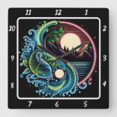 ネオンラディアントコイ金ゴールドフィッシュゼン スクエア壁時計 (正面)