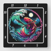 ネオンラディアントコイ金ゴールドフィッシュドリーム スクエア壁時計 (正面)