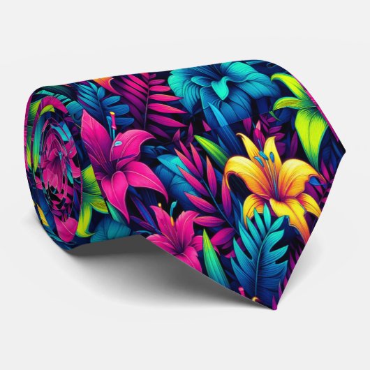 ネオンリリーが熱帯の夢の風景を照らす ネクタイ (ロール)
