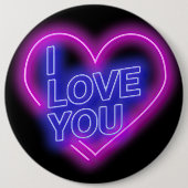 ネオンルッ白熱［赤熱］光を放つクピンクブルーバレンタインコロス 缶バッジ (正面)