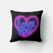 ネオンルッ白熱［赤熱］光を放つクピンクブルーバレンタインデンハート小 クッション (裏面)