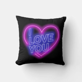 ネオンルッ白熱［赤熱］光を放つクピンクブルーバレンタインデンハート小 クッション