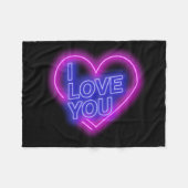 ネオンルッ白熱［赤熱］光を放つクピンクブルーバレンタインデンハート小 フリースブランケット (正面(横))