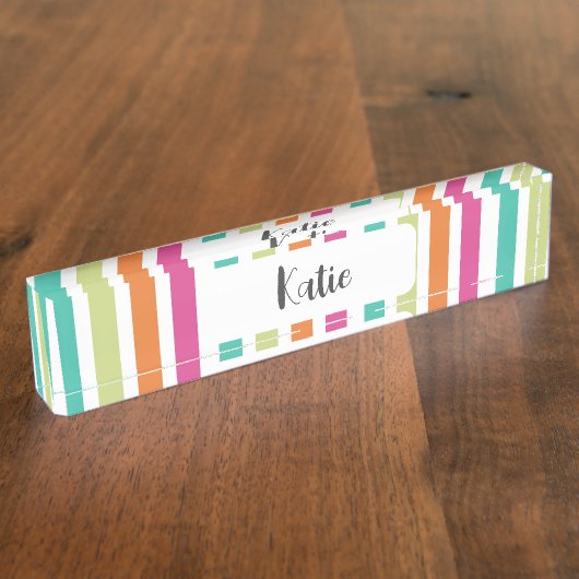 ネオンレインボーストライプおもしろい デスクネームプレート (側面)