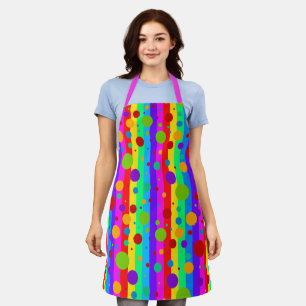 ネオンレインボーストライプ水玉模様 エプロン
