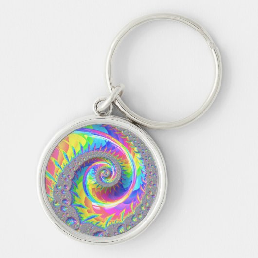 ネオンレインボースパイラルフラクタル抽象芸術デジタルアート キーホルダー (正面)