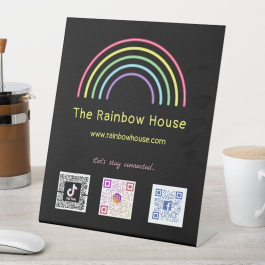 ネオンレインボーソーシャルメディアのスキャンコード 台座サイン (インサイチュ)