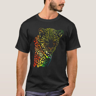 ネオンレインボーヒョウ顔アートワーク Tシャツ