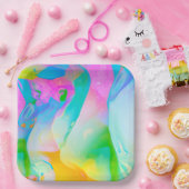 ネオンレインボーフルード抽象芸術 ペーパープレート (パーティー)