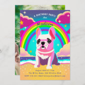 ネオンレインボーフレンチーレトロ誕生日 招待状 (正面/裏面)