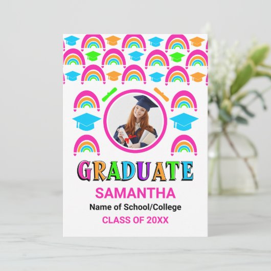 ネオンレインボー卒業生2写真卒業 案内状 (スタンド正面)