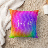 ネオンレインボー絞り染めヘリンボーンモノグラム名 クッション (ブランケット)