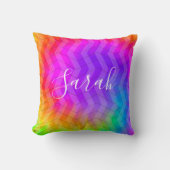 ネオンレインボー絞り染めヘリンボーンモノグラム名 クッション (正面)