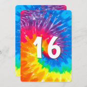 ネオンレインボー絞り染め16th誕生日招待状 招待状 (正面/裏面)