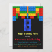 ネオンレッド建物ブロック8番目の誕生日招待状 (正面)