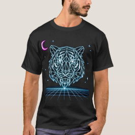 ネオンレトロの虎 - サイケデリックシンセウェーブ Electric Striker Tシャツ