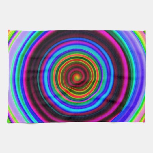 ネオンレトロの螺線形の円パターン キッチンタオル (横)