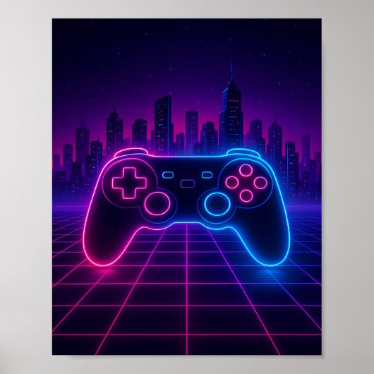 ネオンレトロゲームパッド – Synthwave ポスター (正面)