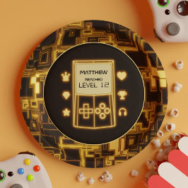ネオンレトロゲーム機 ブラックの誕生日パーティー ペーパープレート