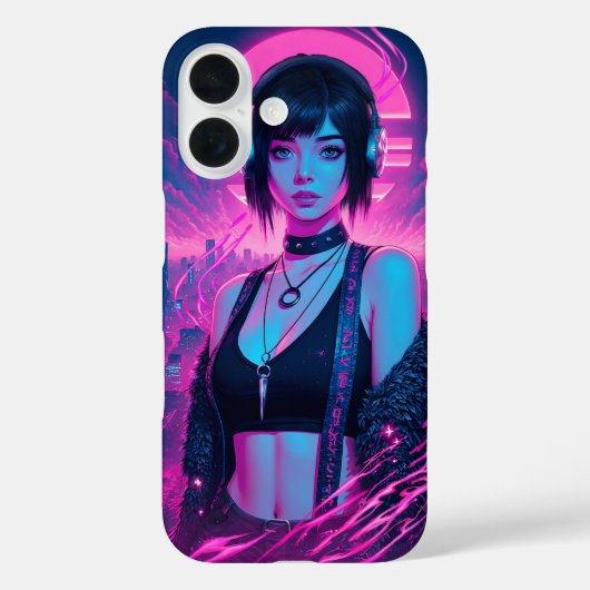 ネオンレトロサイバーパンクロックガールポスター Case-Mate iPhoneケース (裏面)