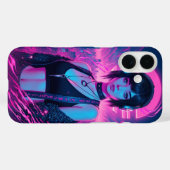 ネオンレトロサイバーパンクロックガールポスター Case-Mate iPhoneケース (裏面 (横))