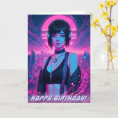 ネオンレトロサイバーパンクロックガール カード (黄色い花)