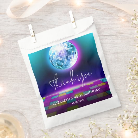 ネオンレトロダンスディスコ誕生日パーティーウェルカム フェイバーバッグ (クリップ留めされた状態)