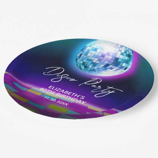 ネオンレトロディスコパーティーダンスナイト誕生日 ペーパープレート (アングル)