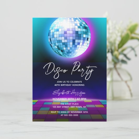 ネオンレトロディスコパーティーダンスナイト誕生日 招待状 (スタンド正面)