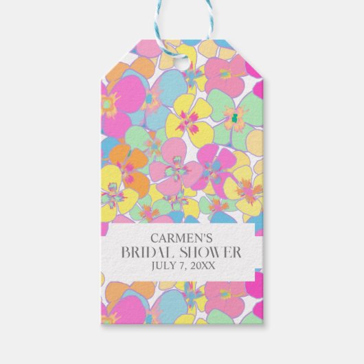 ネオンレトロフローラピンクカラフルブライダルシャワー ギフトタグ (正面)