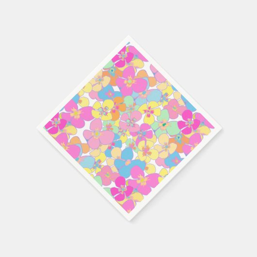 ネオンレトロフローラピンクカラフル スタンダードカクテルナプキン (角)