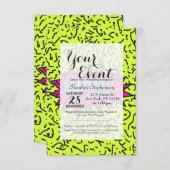 ネオンレトロ80年90年の走り書きわお！タイポグラフィ 招待状 (正面/裏面)